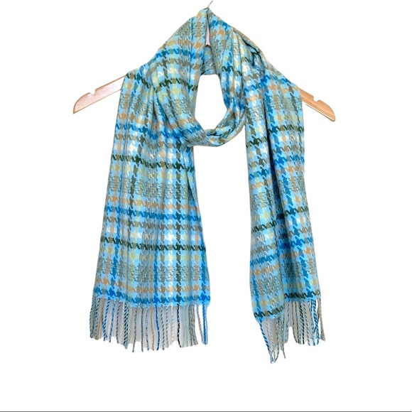 Unbranded Accessories - Blue 100% cashmere houndstooth hand tailored fringe scarf Germany